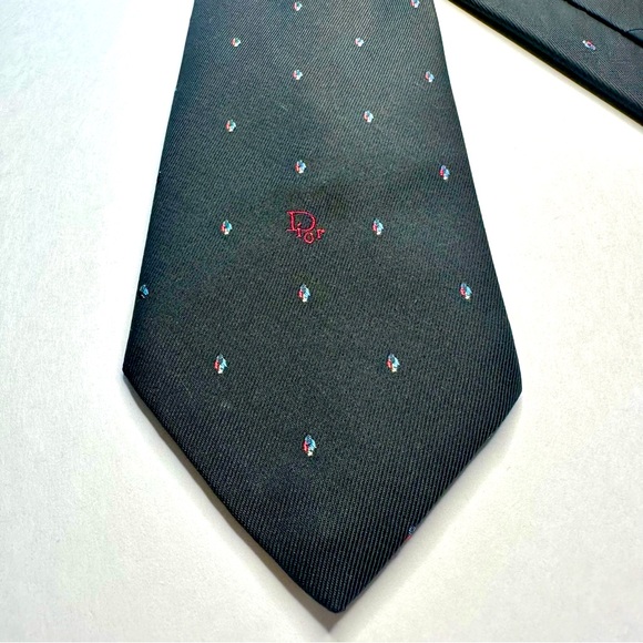 Vintage DIOR Classic Signature Black Embroidered Tie - Picture 2 of 7